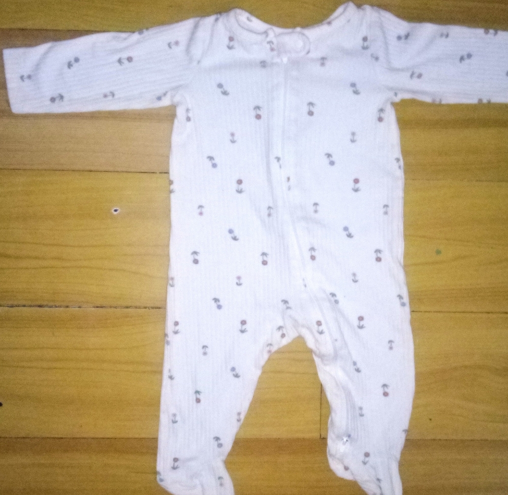 Adorable White Patterned Baby Footie